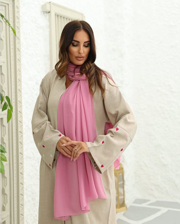 Kimono Abaya Respirant à Cœurs Roses