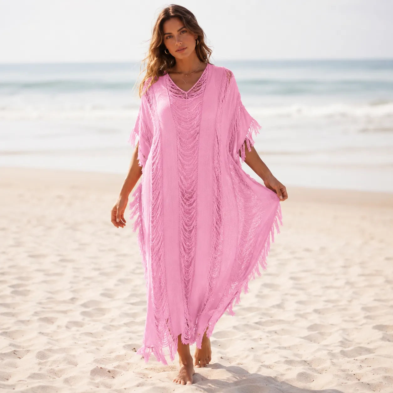 Kimono Boho Rose Ajouré Long