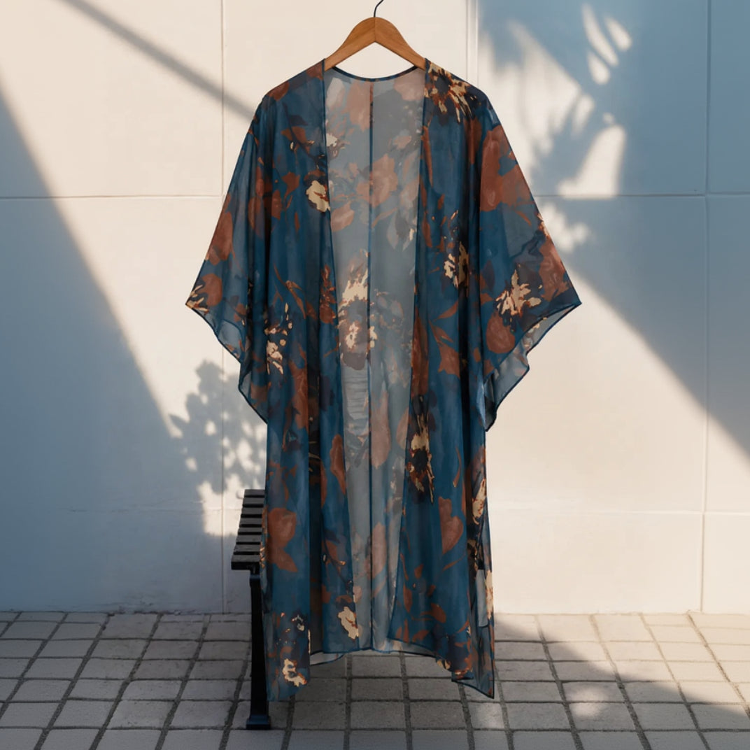 Kimono D’été Bleu Bohème Décontractée