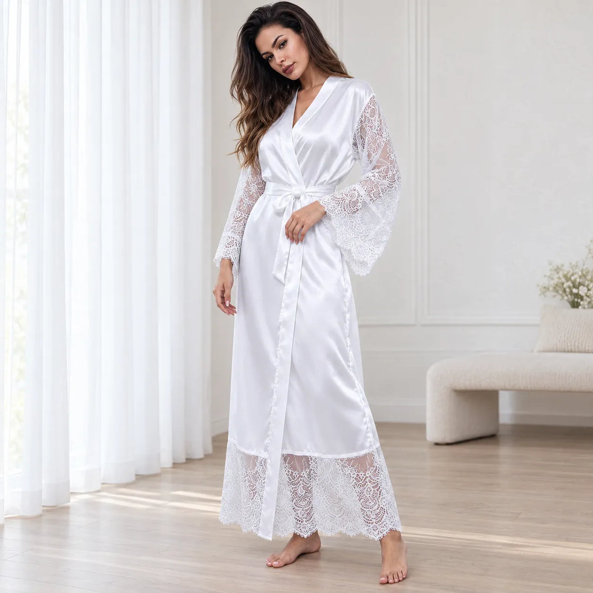 Kimono Dentelle Blanc Mariage