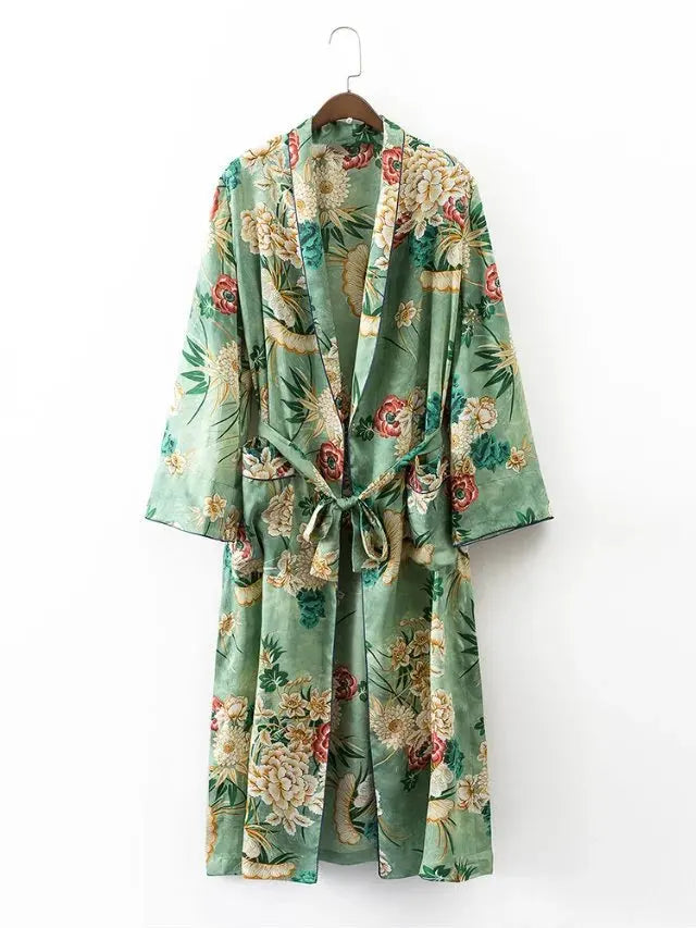 Kimono Fleuri Long à Fente Léger