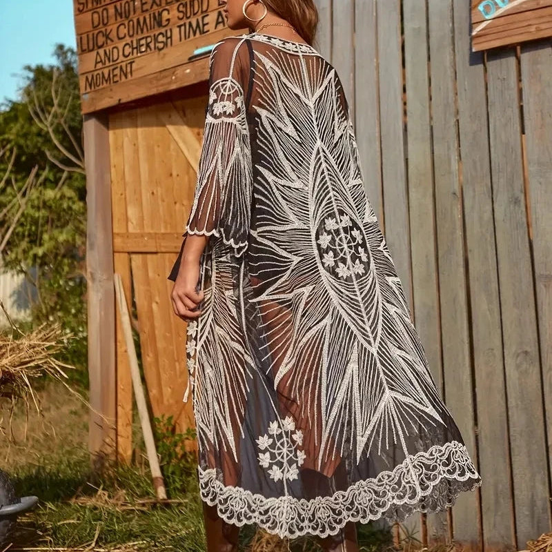 Kimono Léger Brodé Bohème Dos