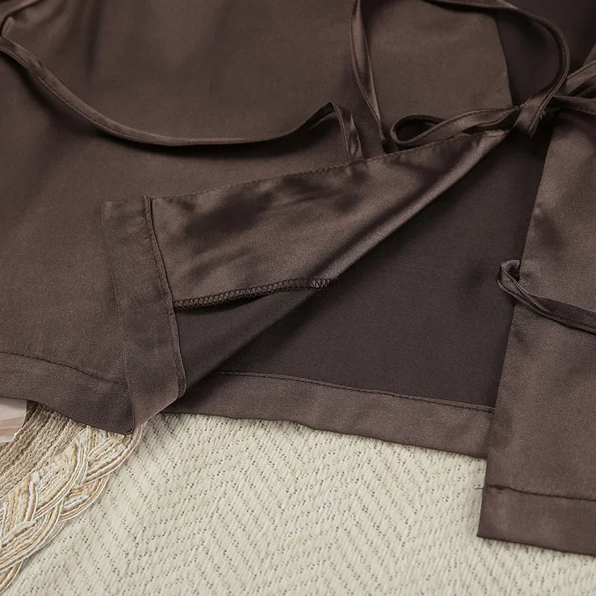 Kimono Pyjama Marron Satiné fluide