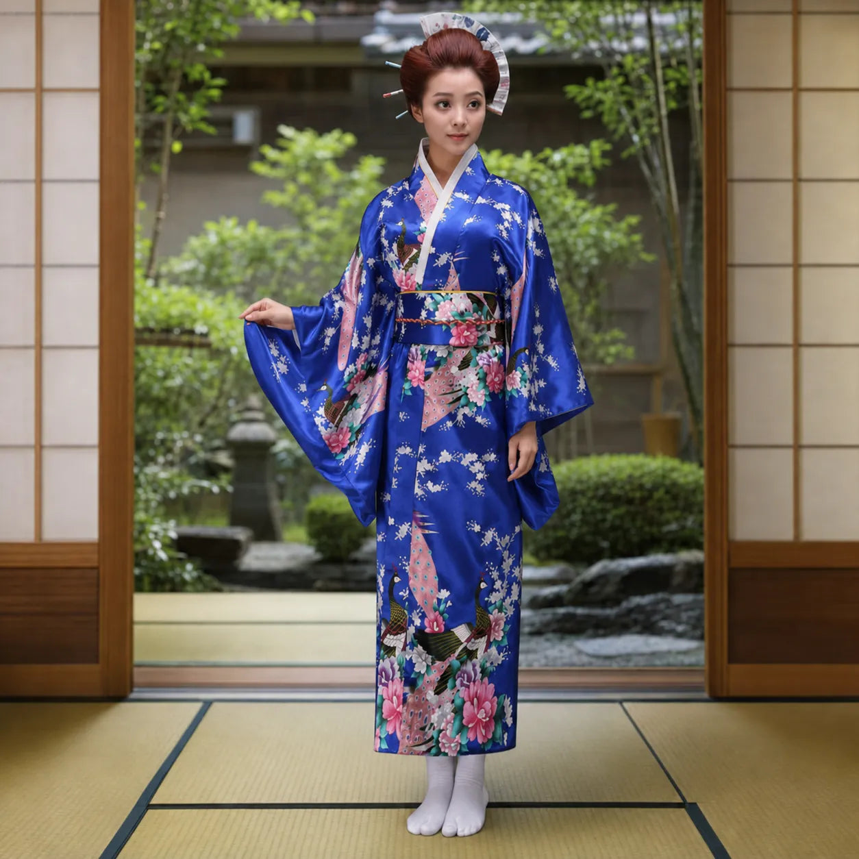 Kimono Traditionnel Bleu Japonais Femme