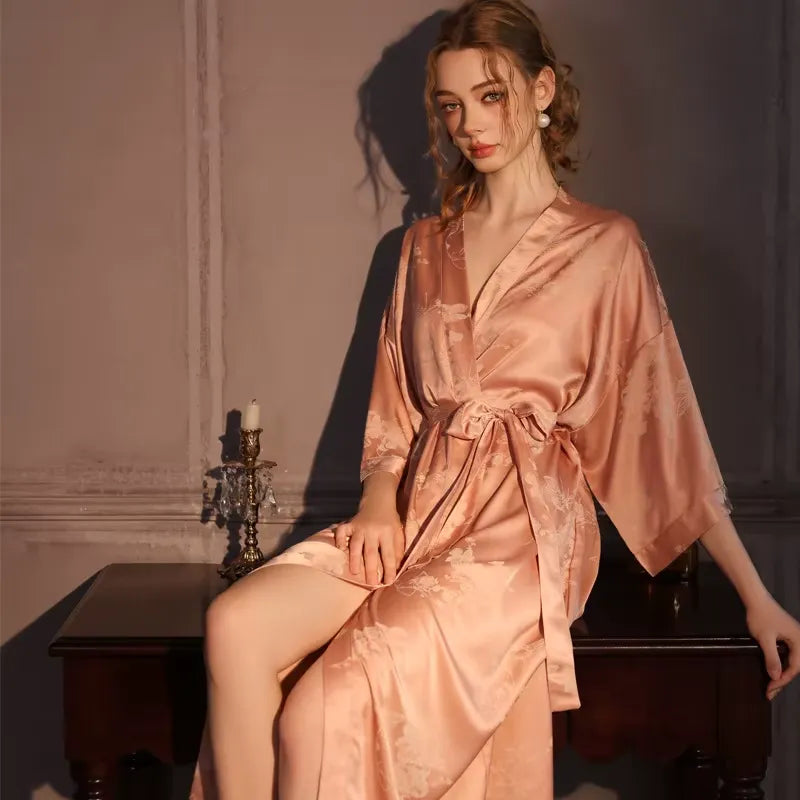 Kimono de Nuit Fleuri Jacquard Sexy