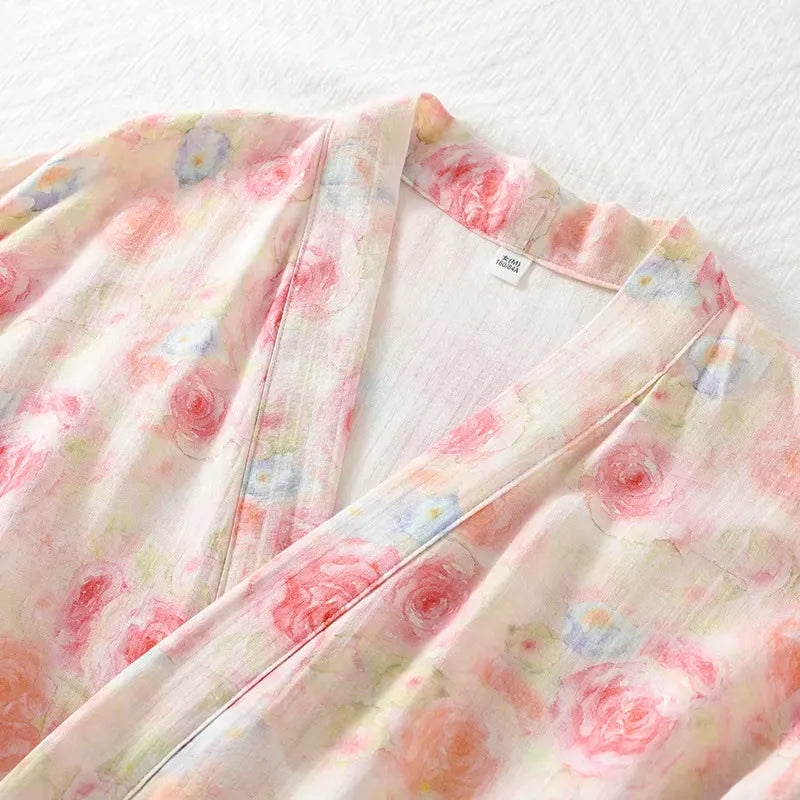 Kimono de Nuit à Motif Floral Col