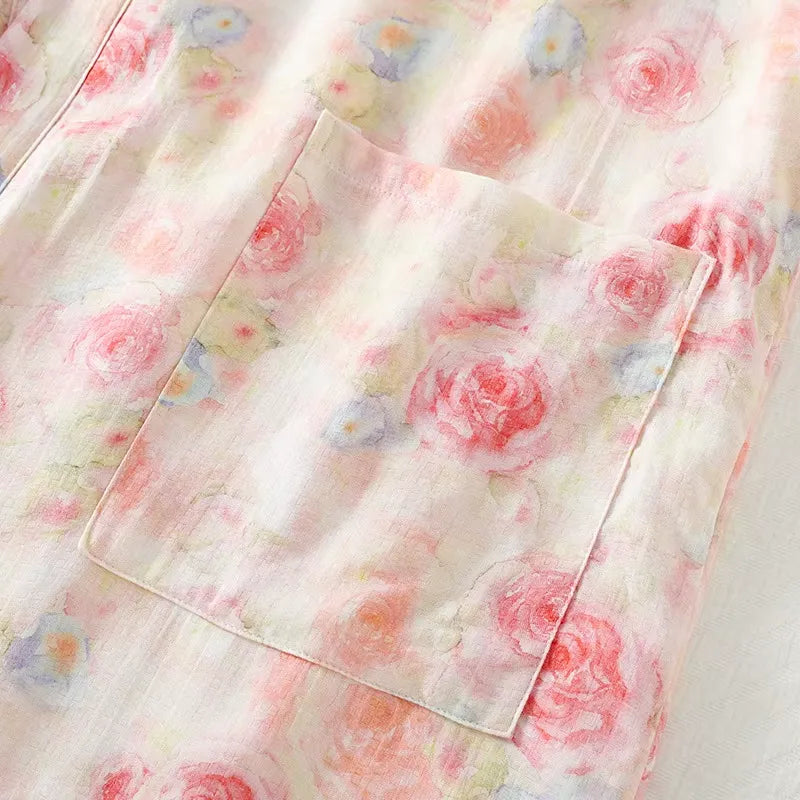 Kimono de Nuit à Motif Floral Poche