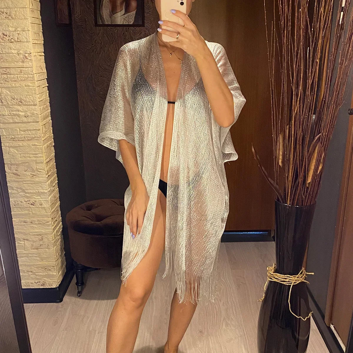 Kimono de Plage Argenté Design Chic
