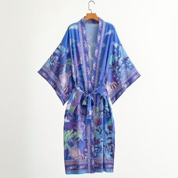Kimono de Plage Bleu Coquillage Stylé