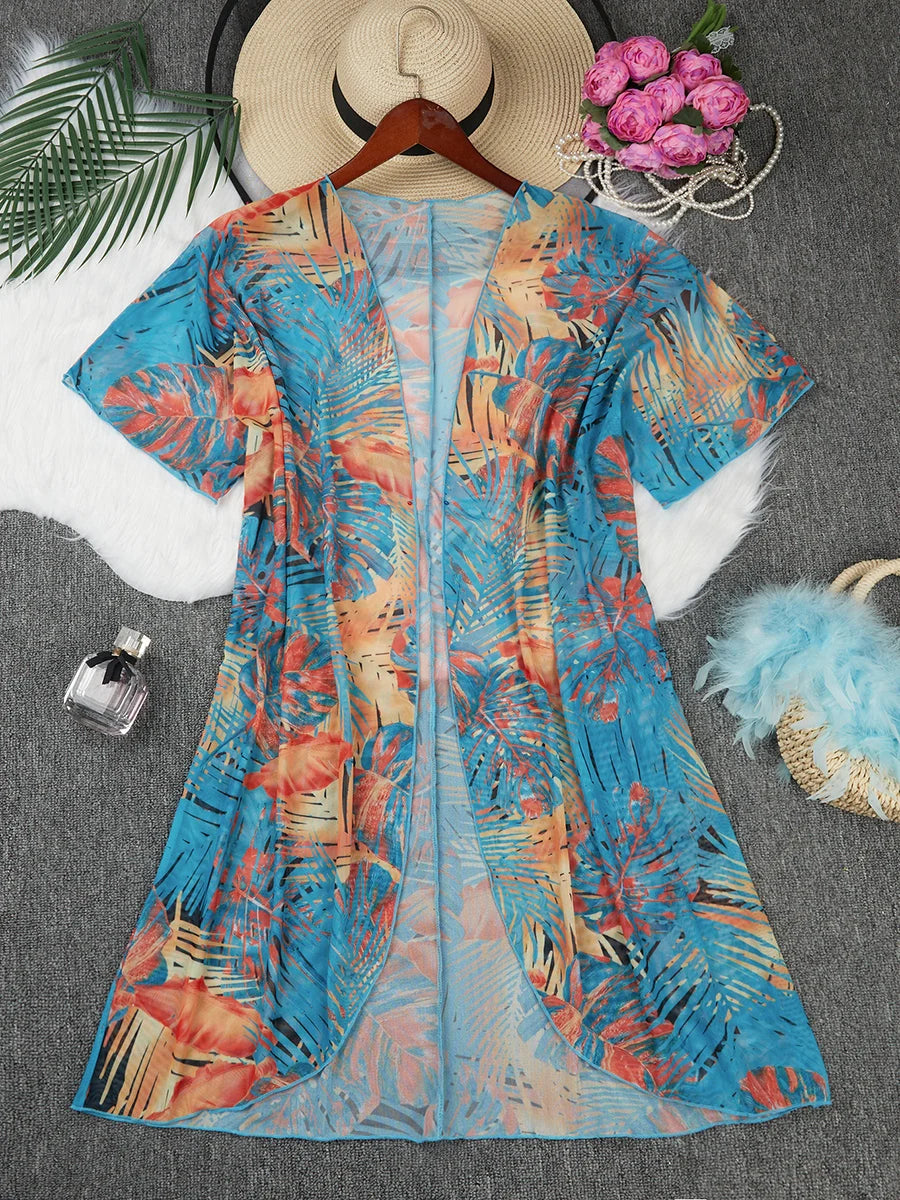 Kimono de Plage Bleu et Orange Style
