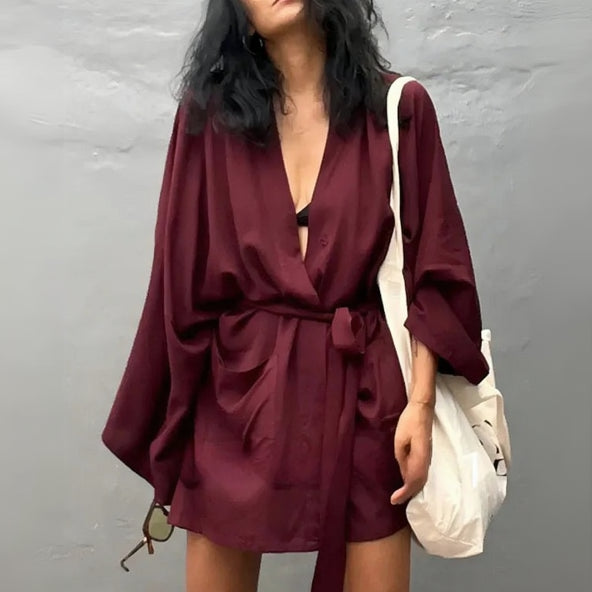 Kimono de Plage Bordeaux Fluide Ample