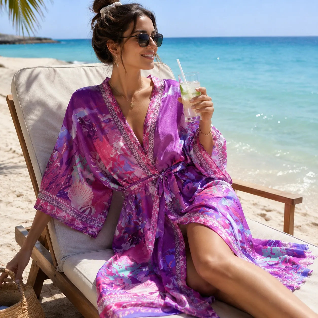 Kimono de Plage Motifs Coquillage