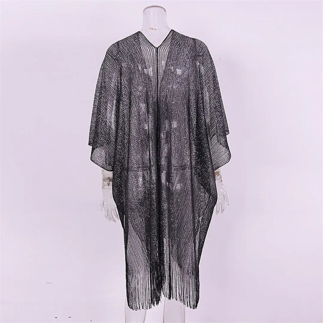 Kimono de Plage Noir Brillant fluide