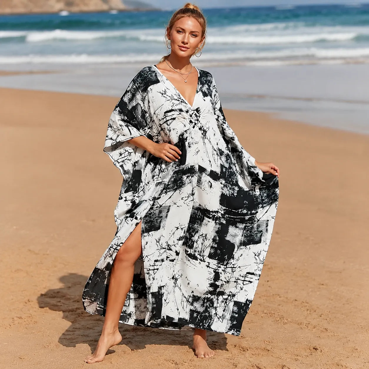 Kimono de Plage Noir et Blanc Design