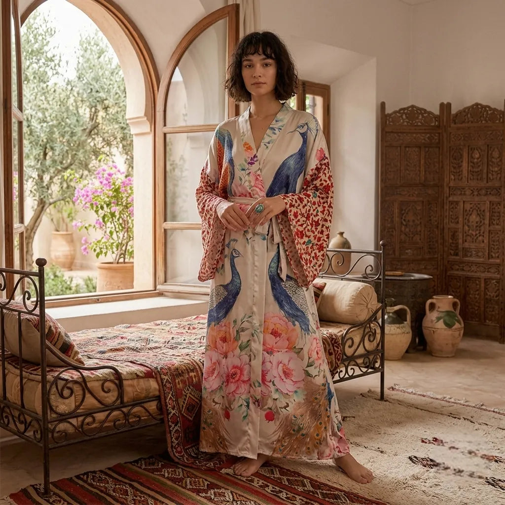 Kimono de Plage Style Vintage Blanc