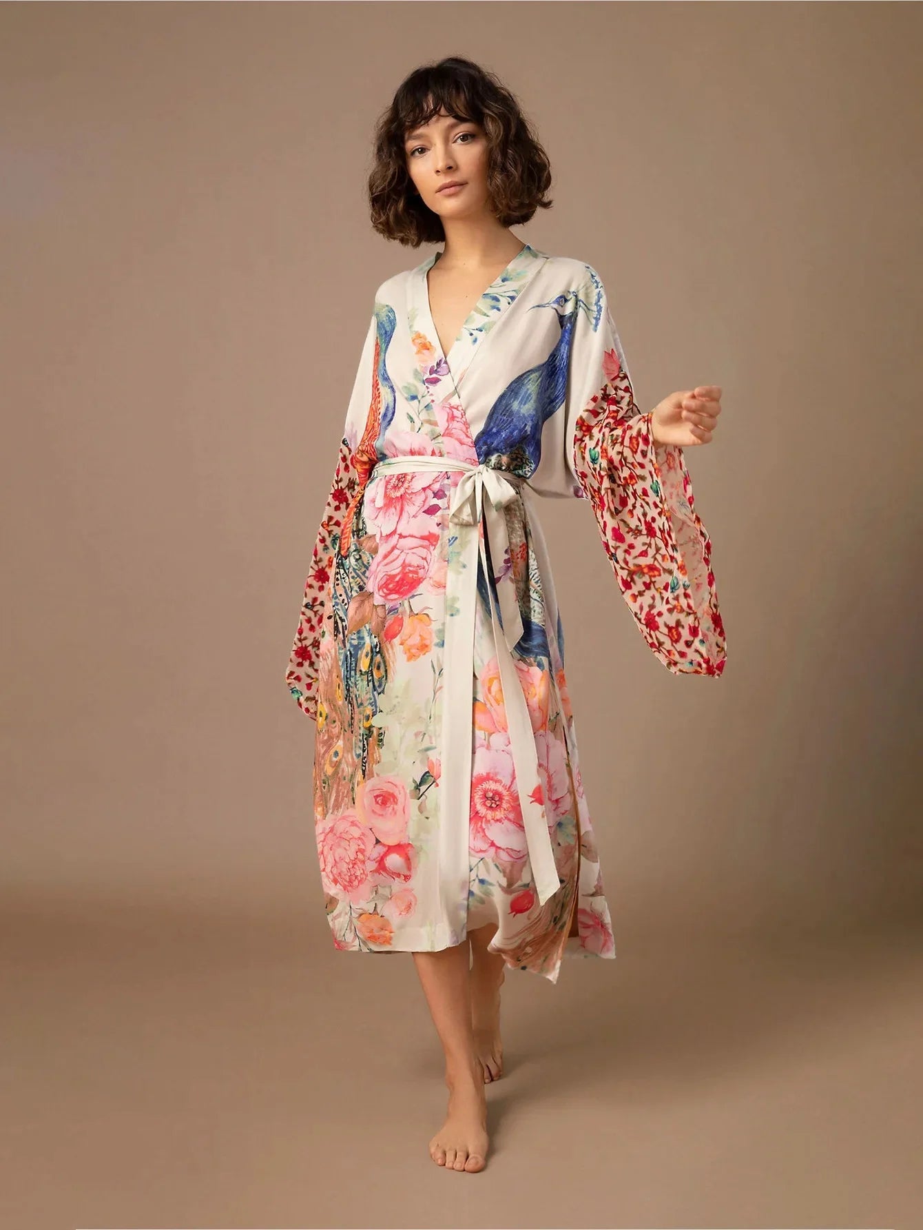 Kimono de Plage Style Vintage Blanc Motif