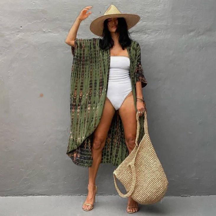 Kimono de Plage Vert Bohème 