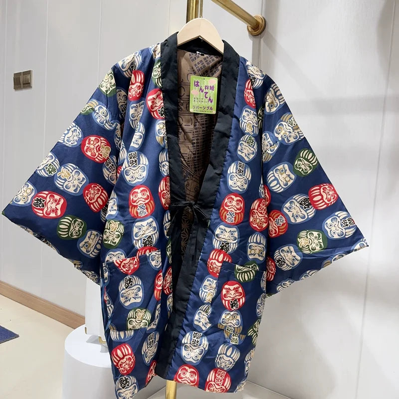 Manteau Kimono Ample Daruma Bleu
