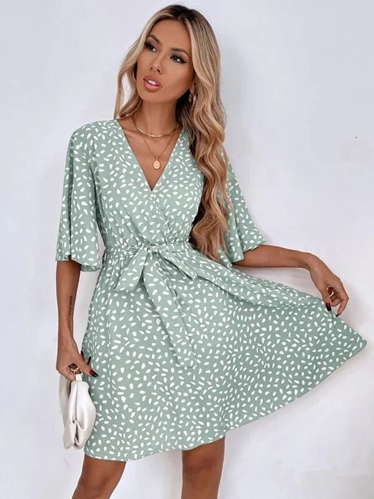 Mini Robe Kimono Vert Chic