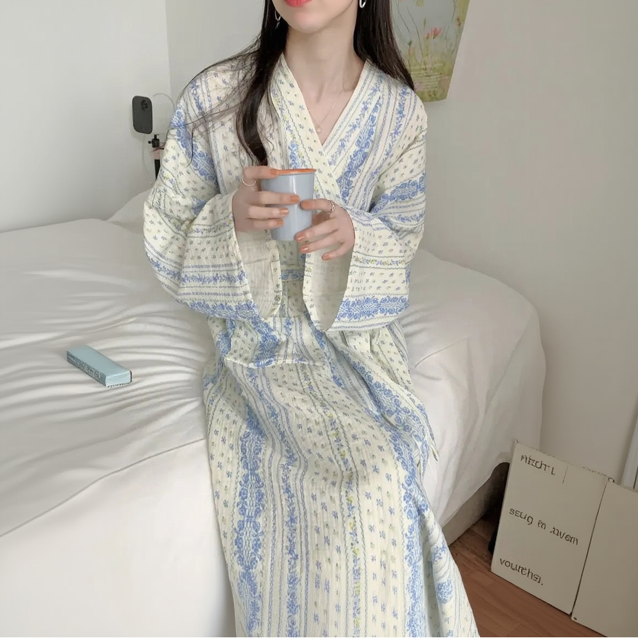 Peignoir Kimono Léger Bleu Vintage Génial