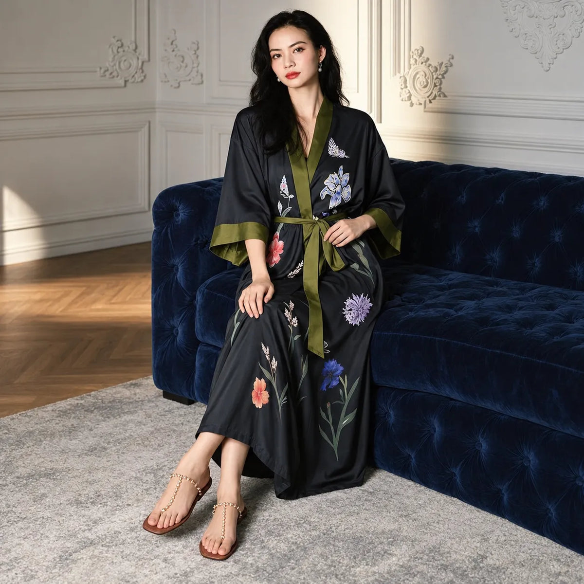 Peignoir Kimono Long Noir Femme Stylé