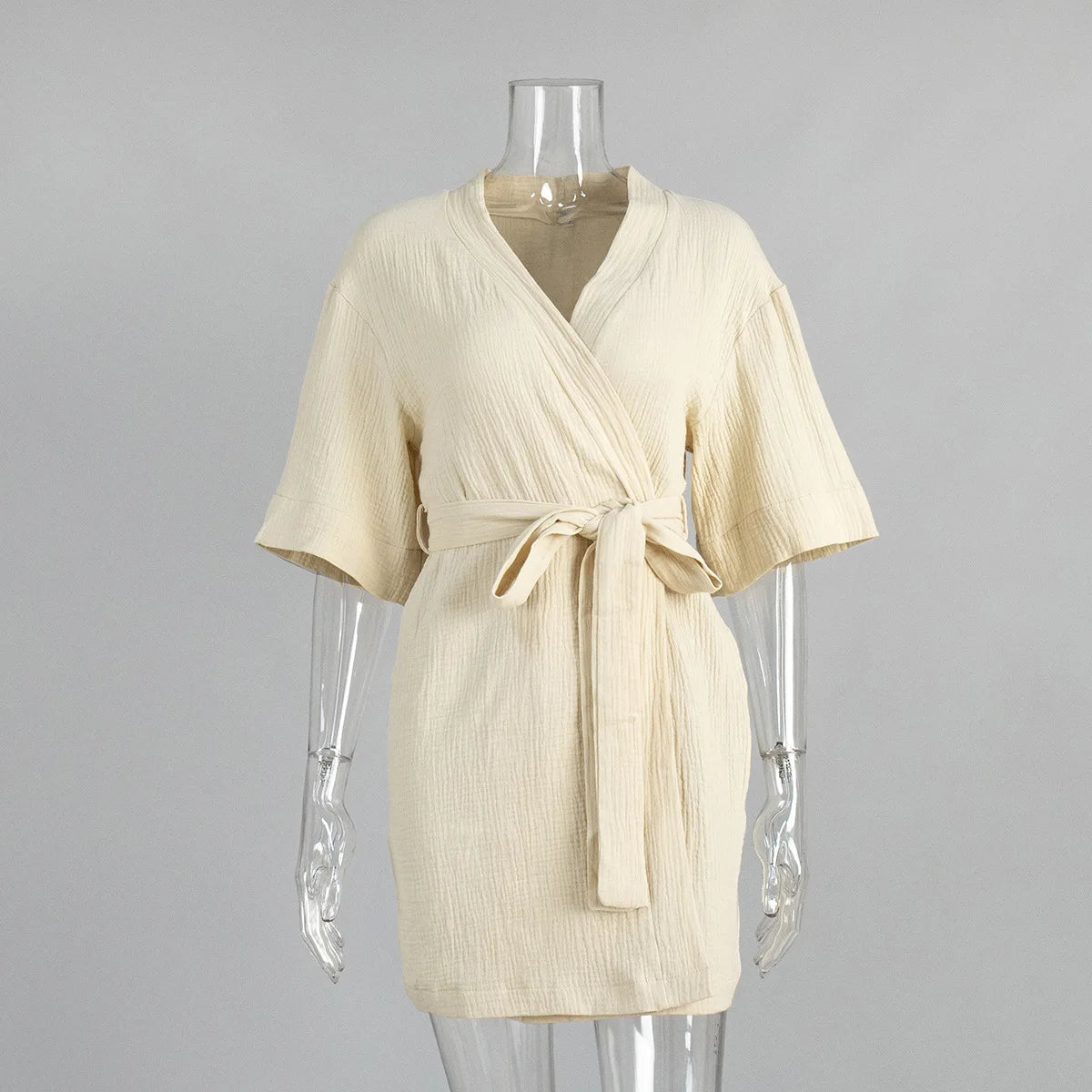 Peignoir Kimono Manches Courtes Beige Design
