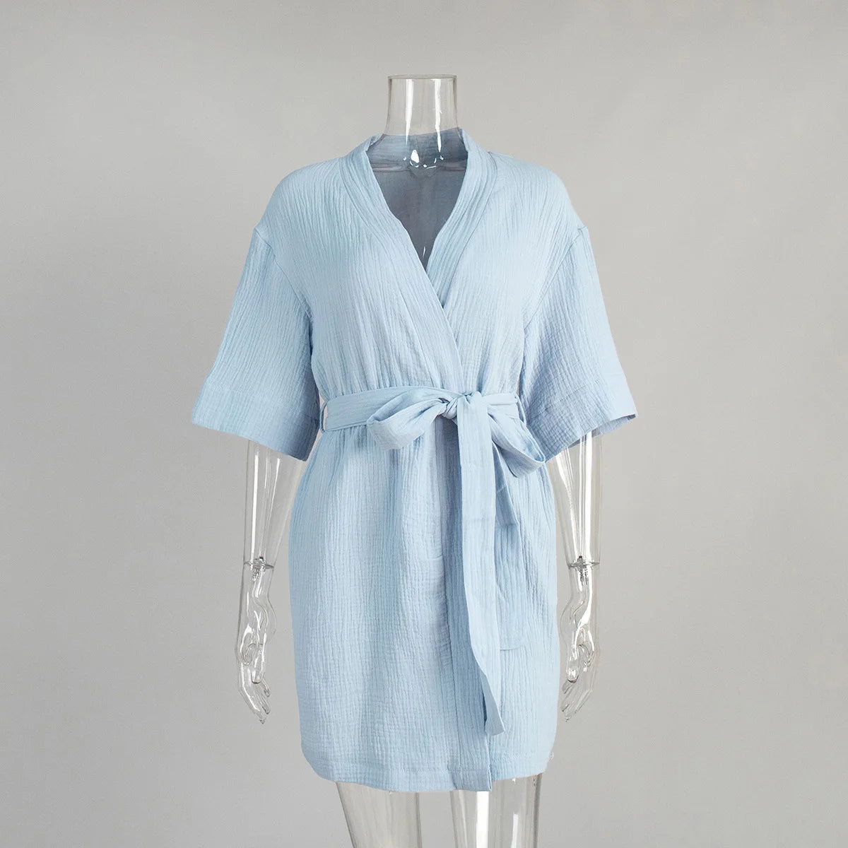 Peignoir Kimono Manches Courtes Bleu Design