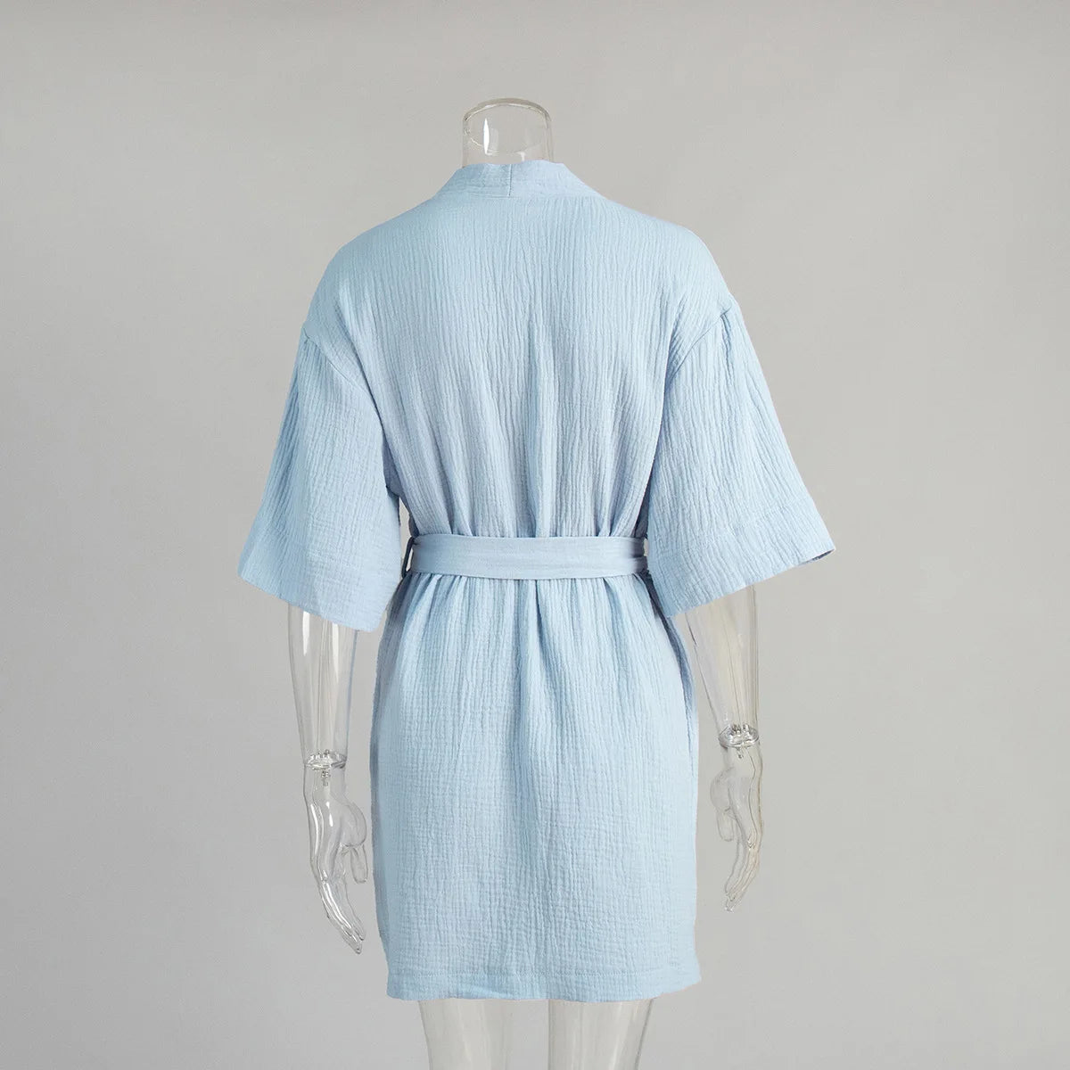 Peignoir Kimono Manches Courtes Bleu Dos