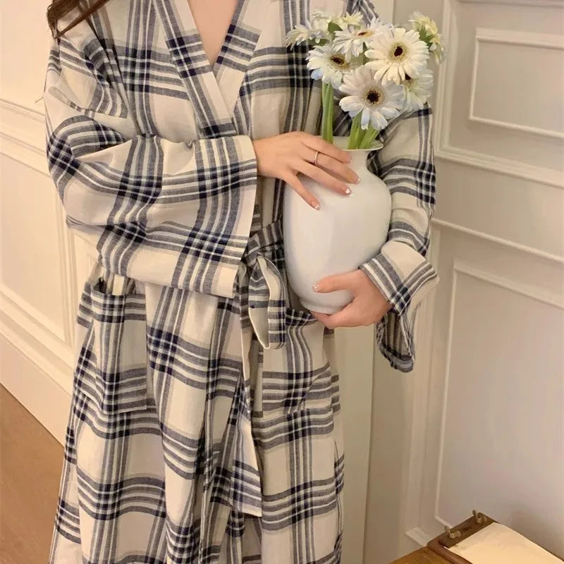 Peignoir Kimono de Nuit Carreaux Design