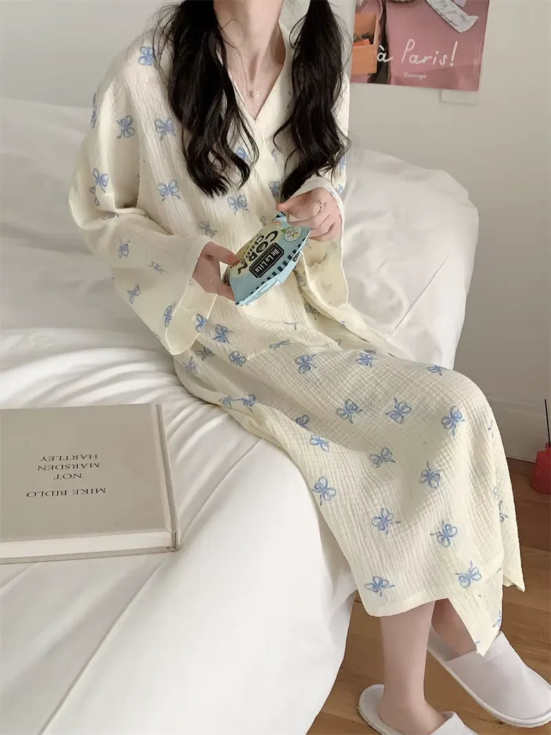 Peignoir Kimono de Nuit à Nœuds Mignon