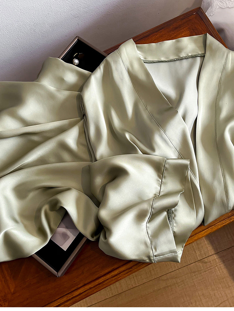 Peignoir Kimono en Soie Vert Léger