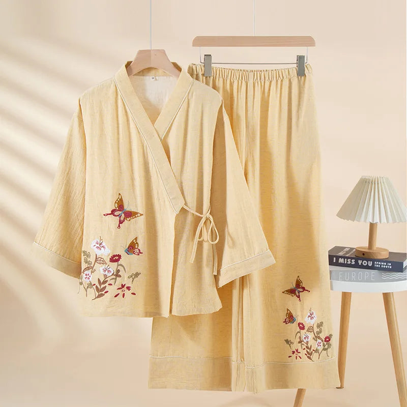 Pyjama Japonais Femme Brodé Ample Court