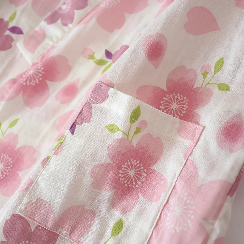 Pyjama Kimono Fleuri Femme avec poche plaqué
