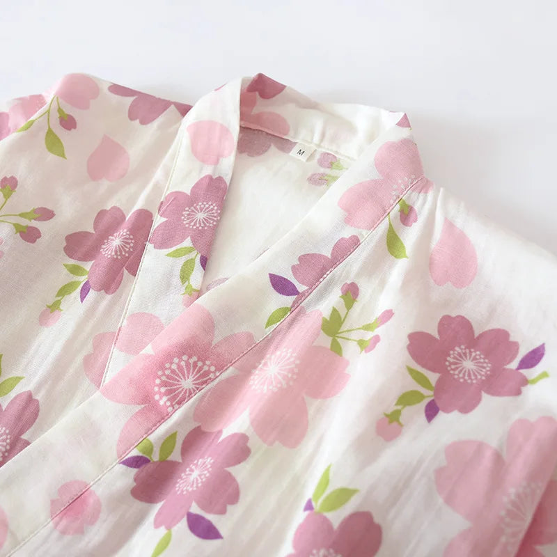 Pyjama Kimono Fleuri Femme col V