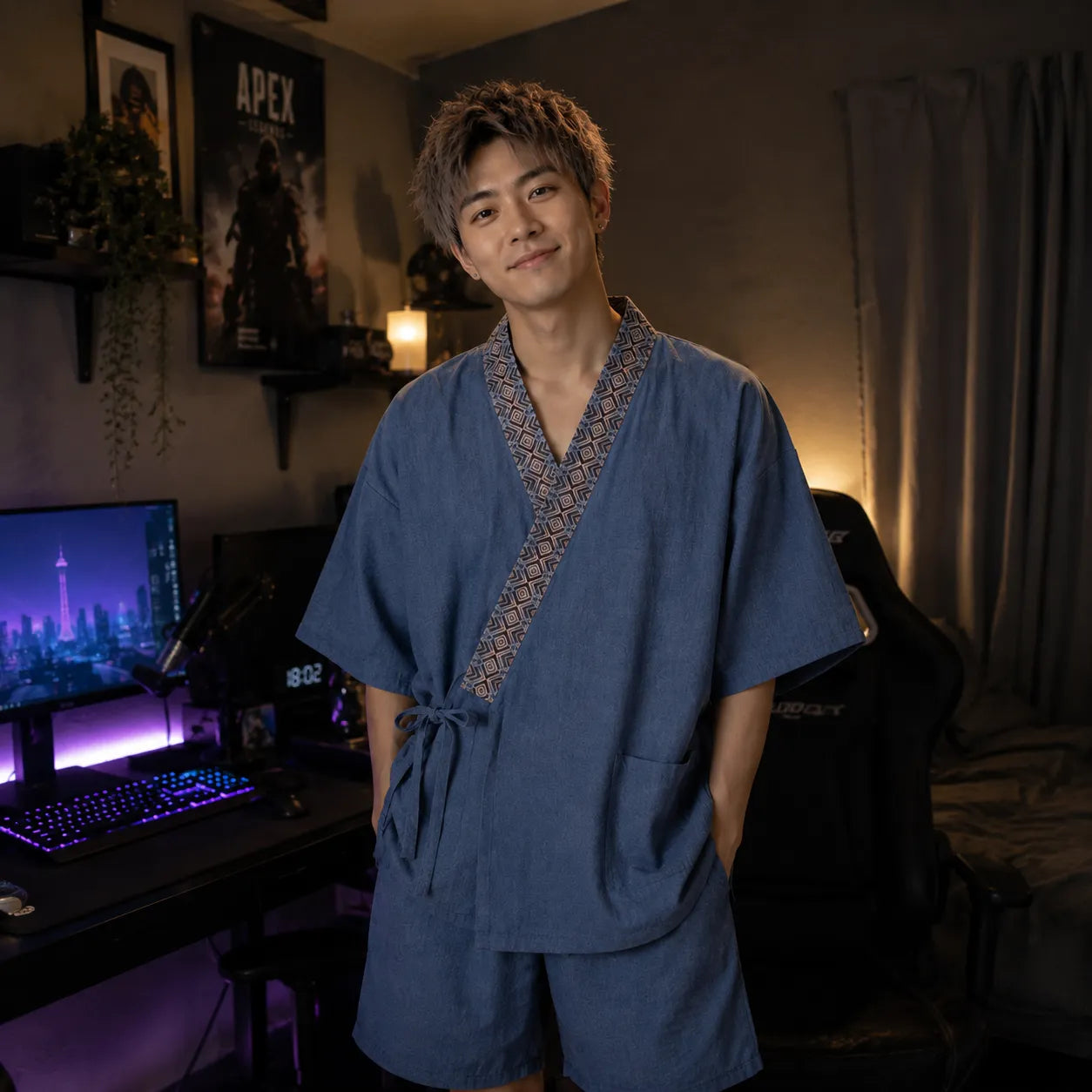 Pyjama Kimono Homme Bleu Confortable 