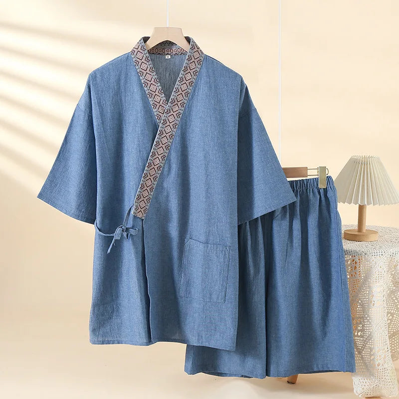 Pyjama Kimono Homme Bleu Confortable  Moderne