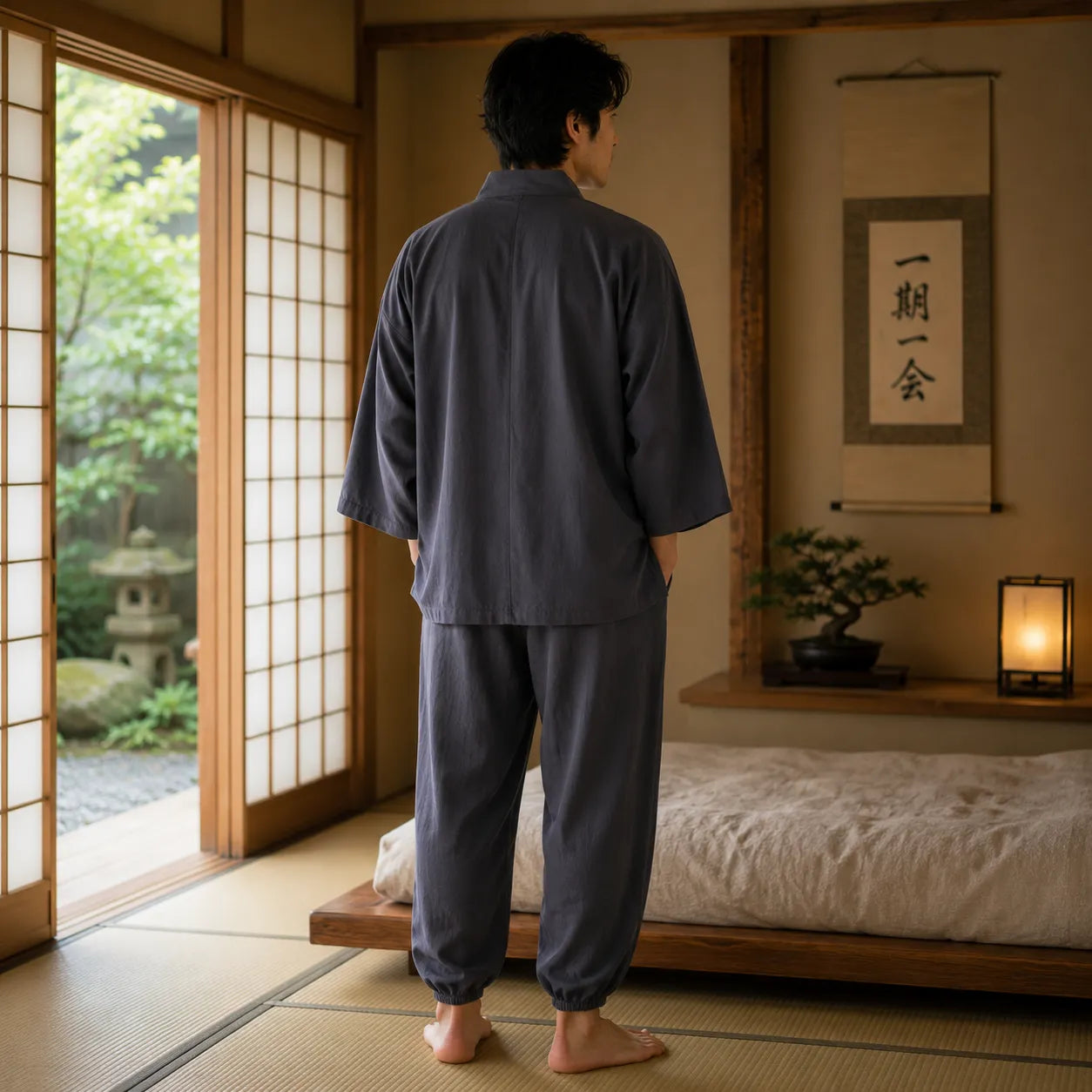 Pyjama Kimono Homme Gris Léger Stylé