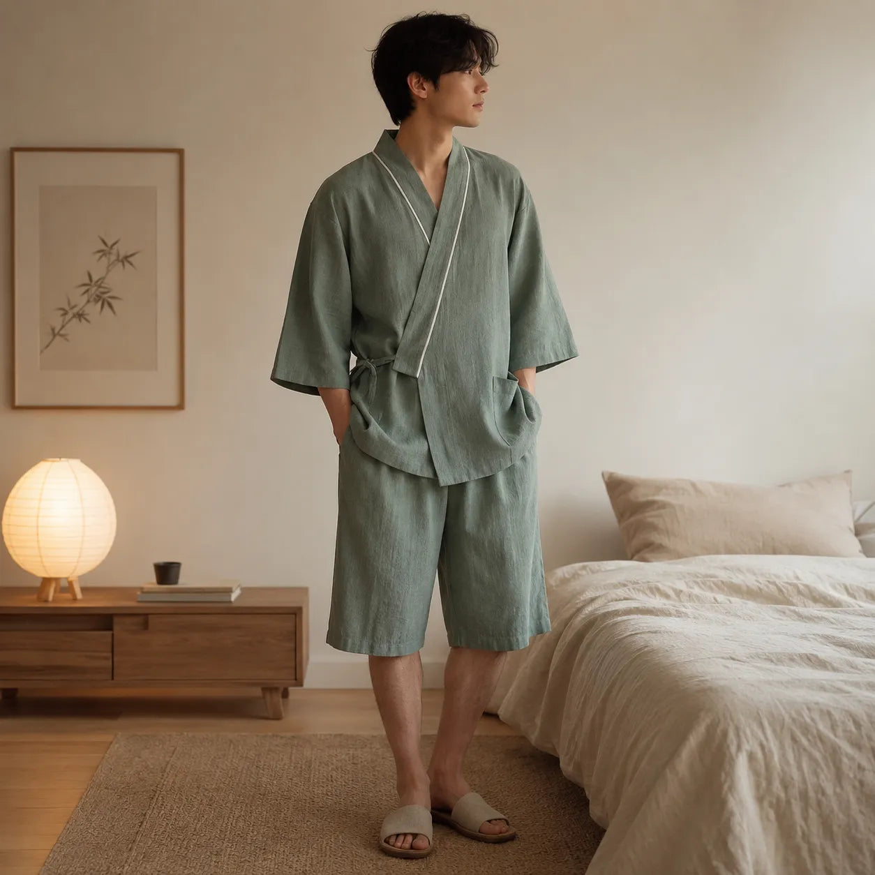 Pyjama Kimono Vert en Coton