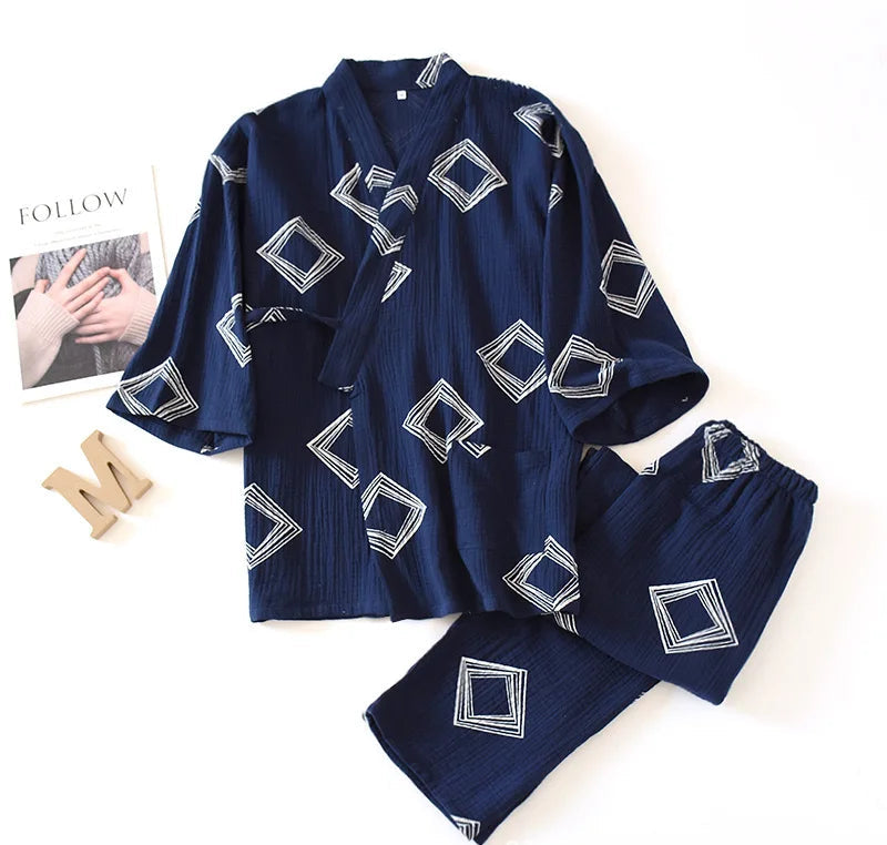 Pyjama Kimono en Coton Confortable bleu