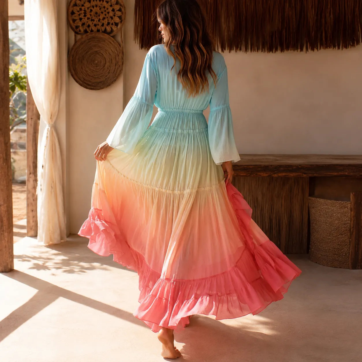 Robe Kimono Arc-en-Ciel Maxi Dos