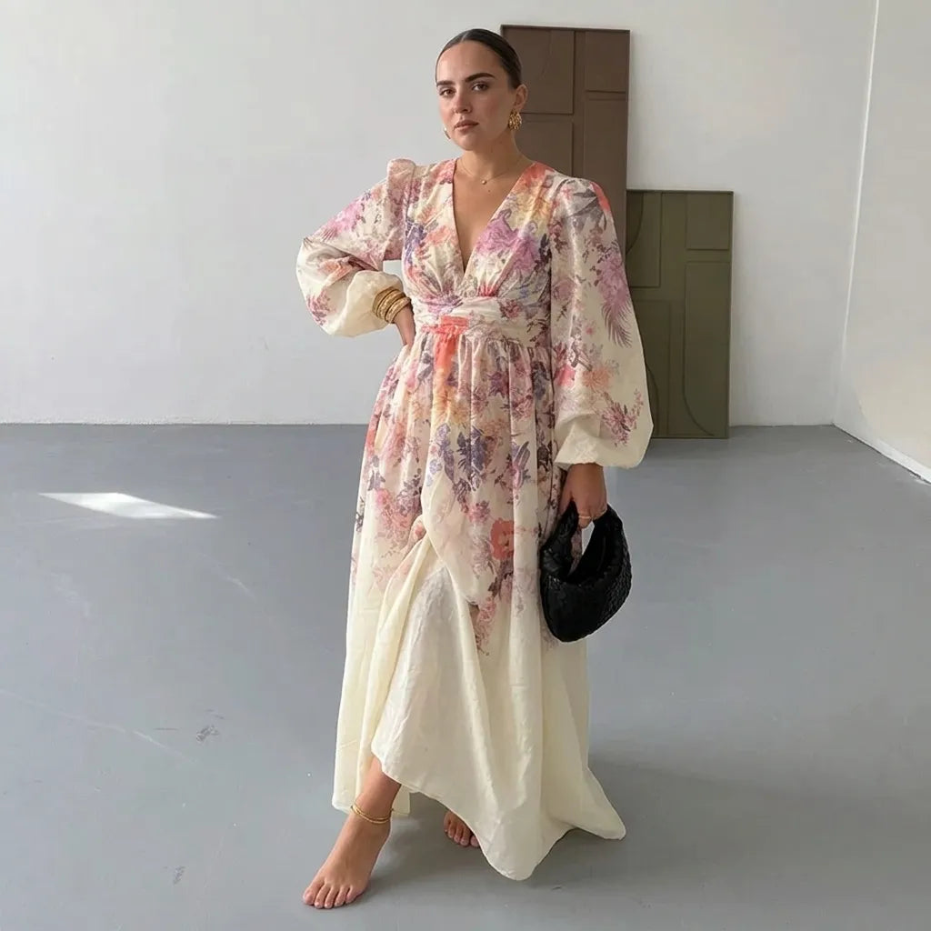 Robe Kimono Blanche Florale Design