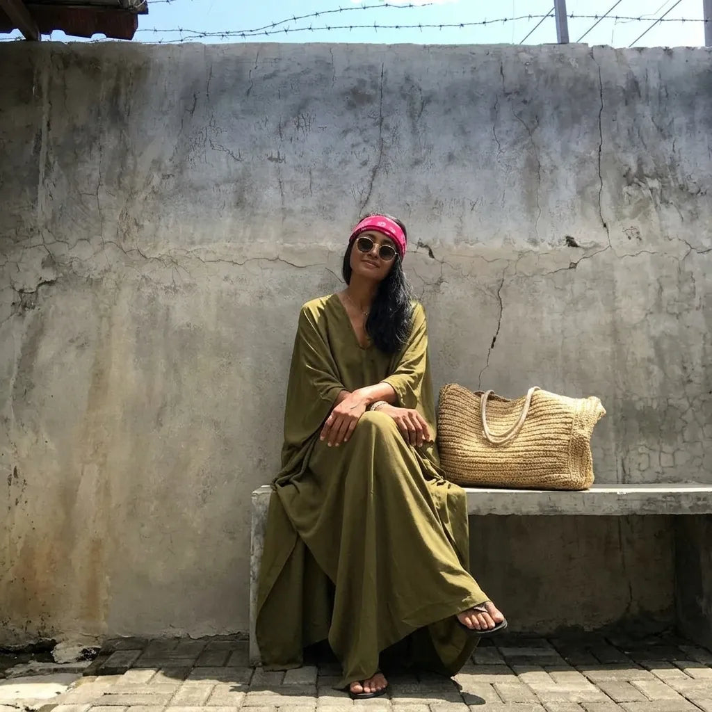 Robe Kimono Boho Vert Militaire Design