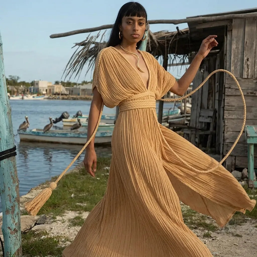 Robe Kimono Estivale Beige Stylé