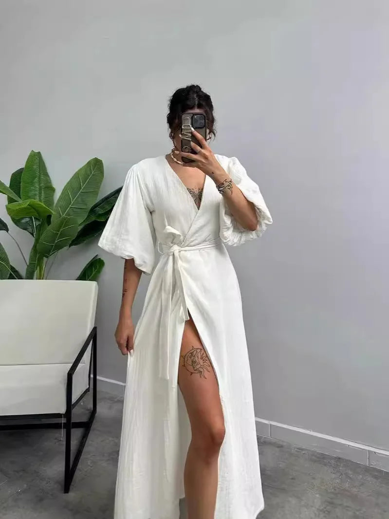 Robe Kimono Femme Classique Chic Blanc