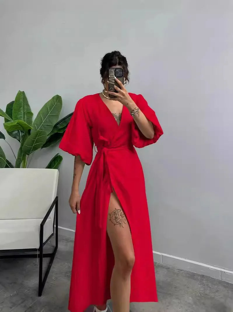 Robe Kimono Femme Classique Chic Rouge