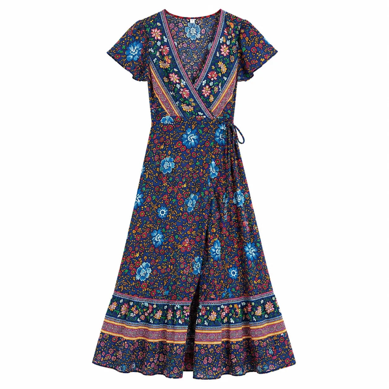Robe Kimono à Fleurs Bleues Dame