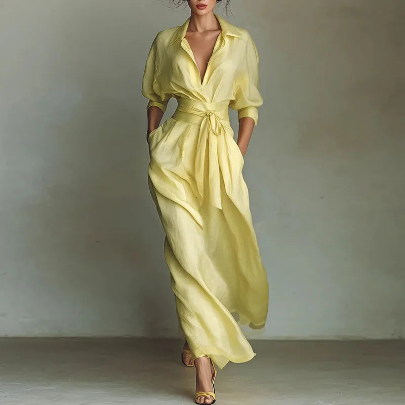 Robe Kimono Maxi Boho Jaune Stylé