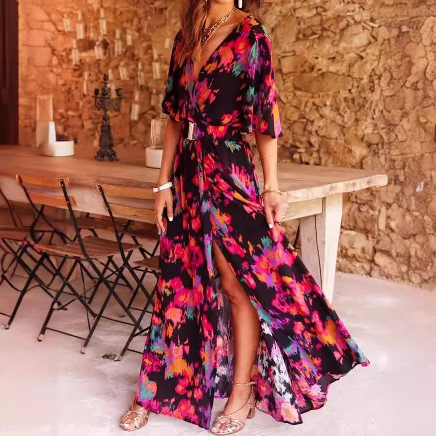 Robe Kimono Noire Colorée Design