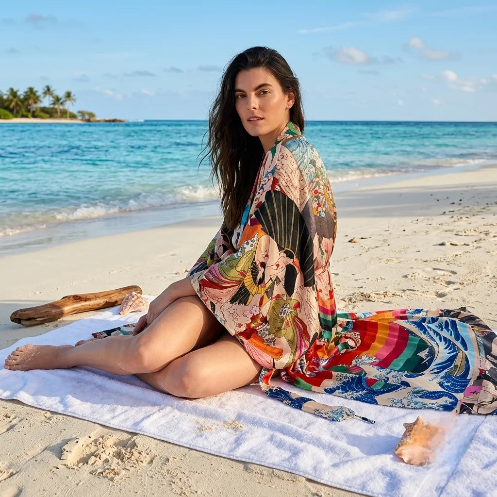 Robe Kimono Plage Vagues