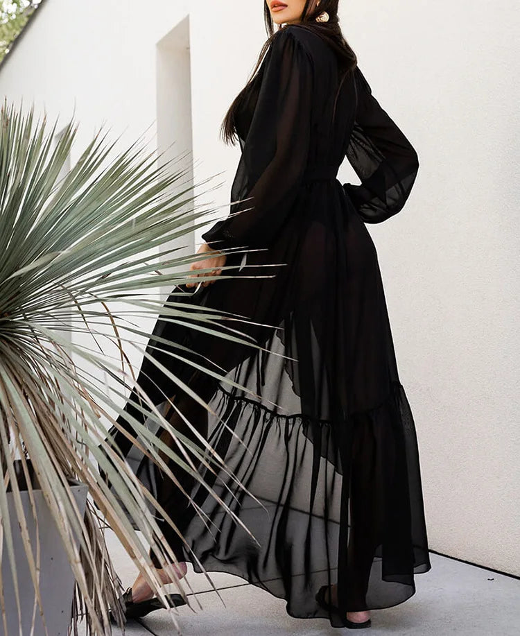 Robe Kimono Sexy en Mousseline noir
